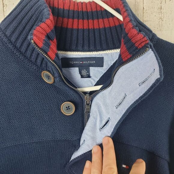 Tommy Hilfiger Knit Button Neck Sweater Navy Blue Size Large - Picture 4 of 8